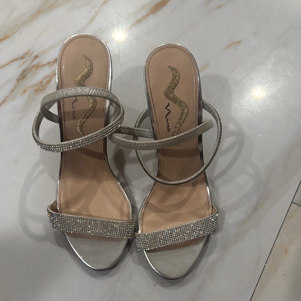 Nina Shoes Silver Heeled Sandals Strappy Elegant
